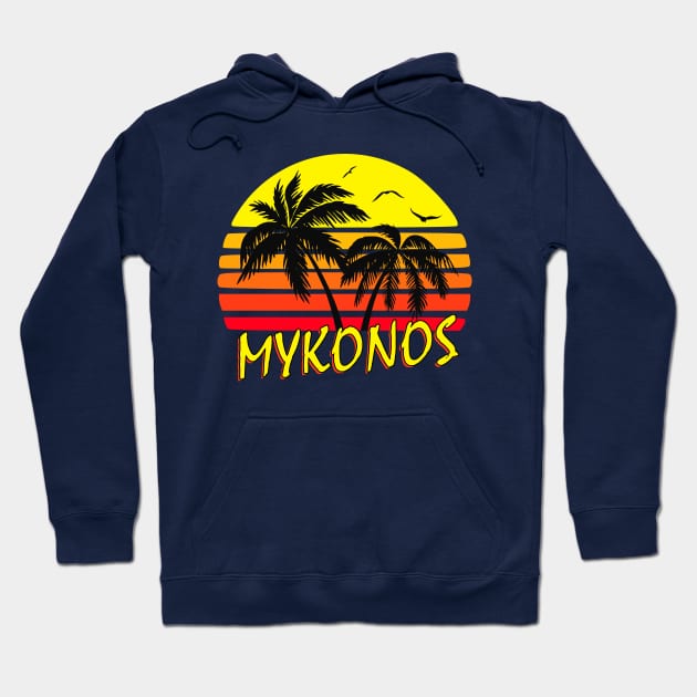 Mykonos Greece Retro Sunset Hoodie by Nerd_art